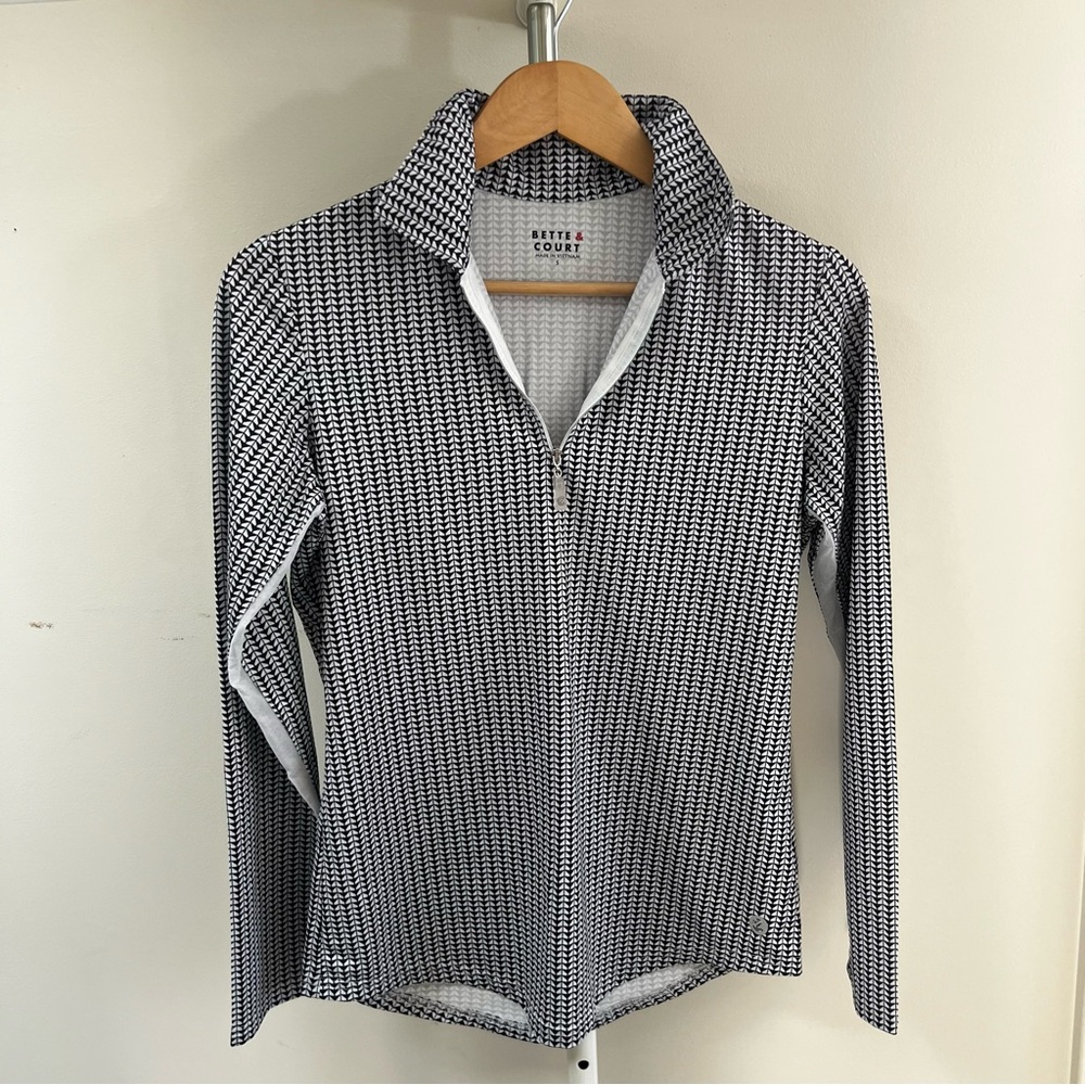 Bette & Court  1/4 Zip Top Black & white Mesh Sleeves Wicking UPF 50+ golf S